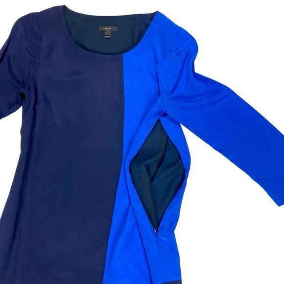 J. Crew Dress Womens Size Small Blue Colorblock 100% Silk Mini Shift Career Midi - Picture 5 of 16